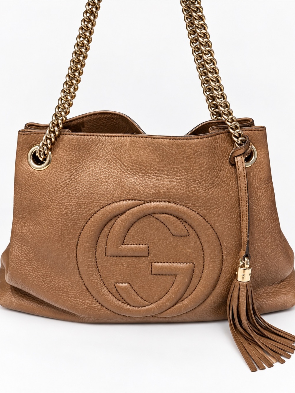 Authentic Gucci Soho 308982 Brown Leather Chain Tote Entrupy COA